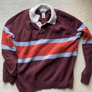 L.L. Bean Burgundy Sweater with Orange and Blue Stripes